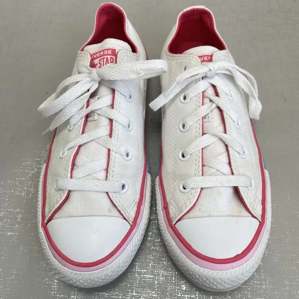 Converse All Star Girls Youth 4 Chuck Taylor‎ Low Top Sneakers White/ Rainbow